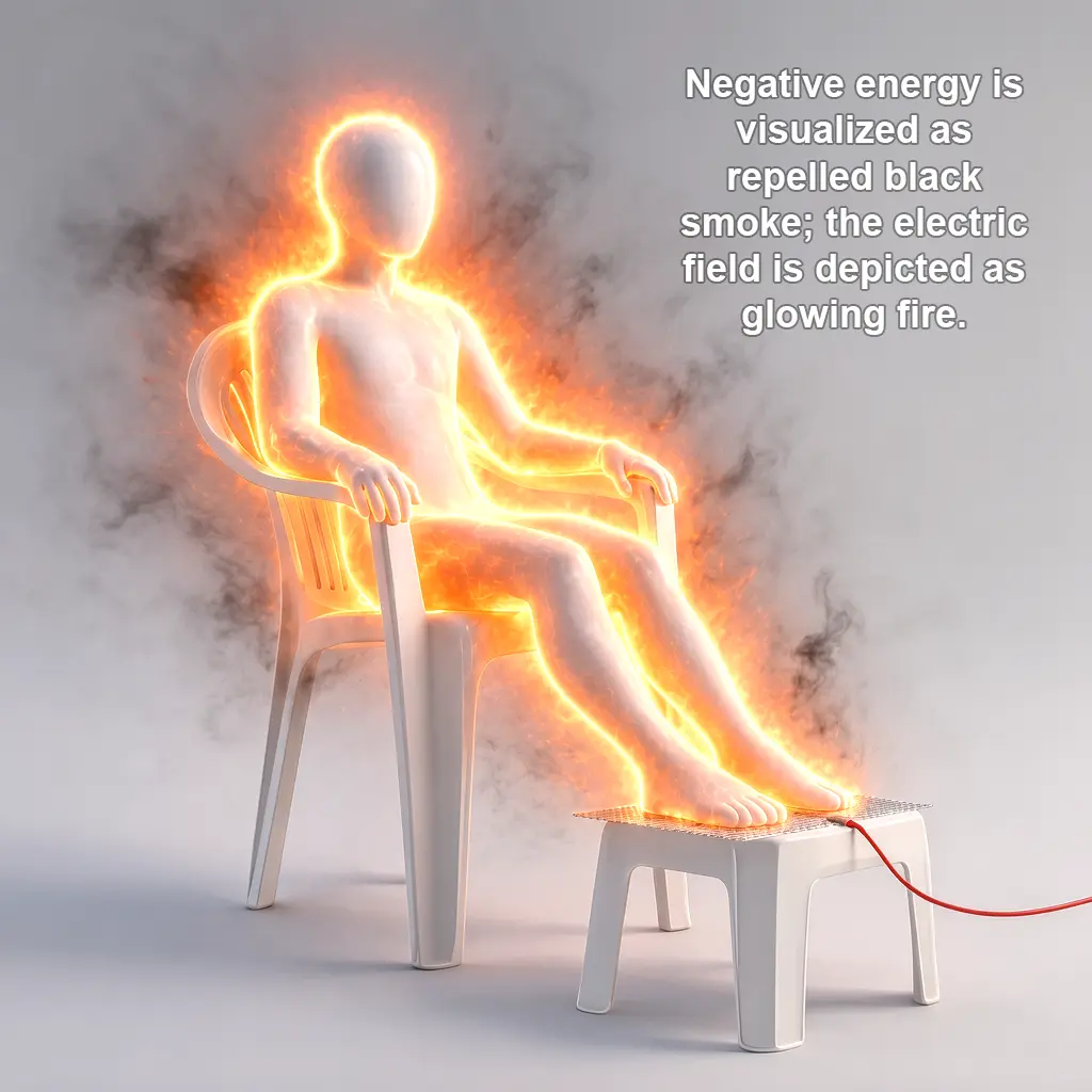 Artistic visualization of the glowing fire serving as protective field around the body